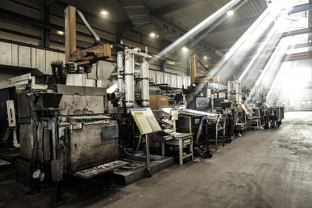 Real assembly floor with industrial equipment and production layout
