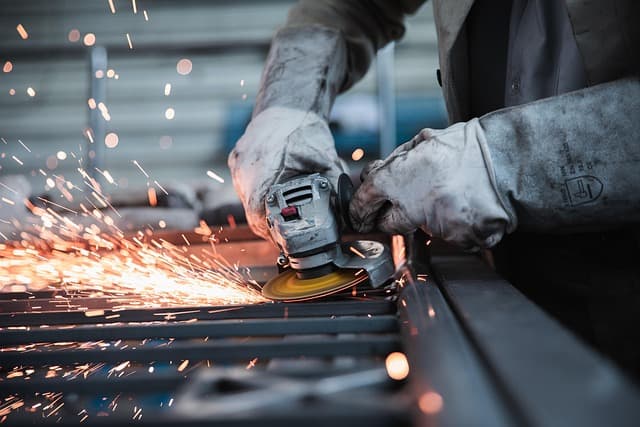 Close-up of metal machining work in a manufacturing environment